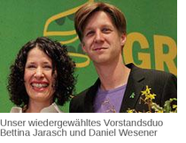 Unser wiedergewähltes Vorstandsduo Bettina Jarasch und Daniel Wesener